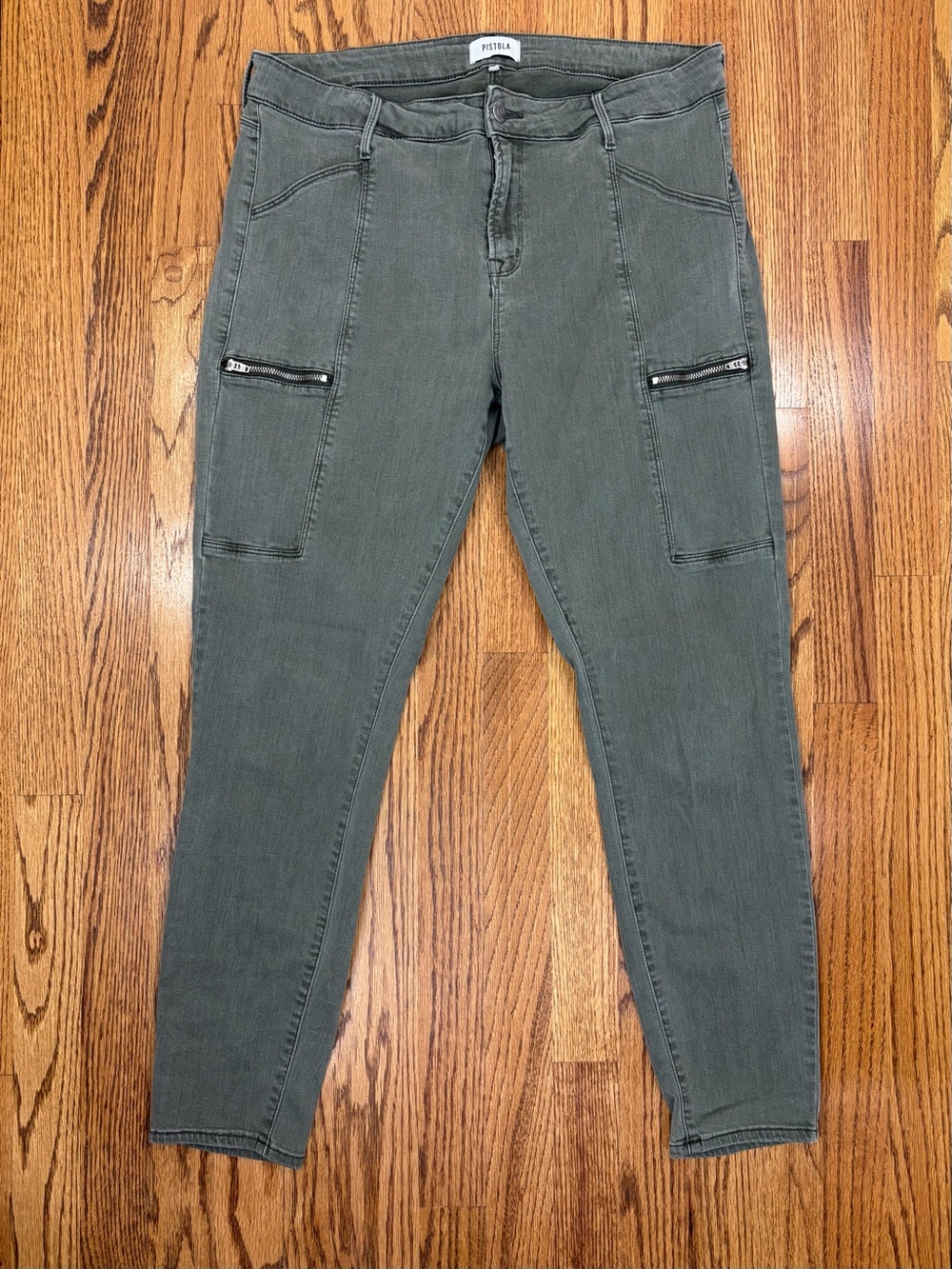pistola Tencel Olive Cargo Moto Skinny Jeans with Zip Pockets (32)